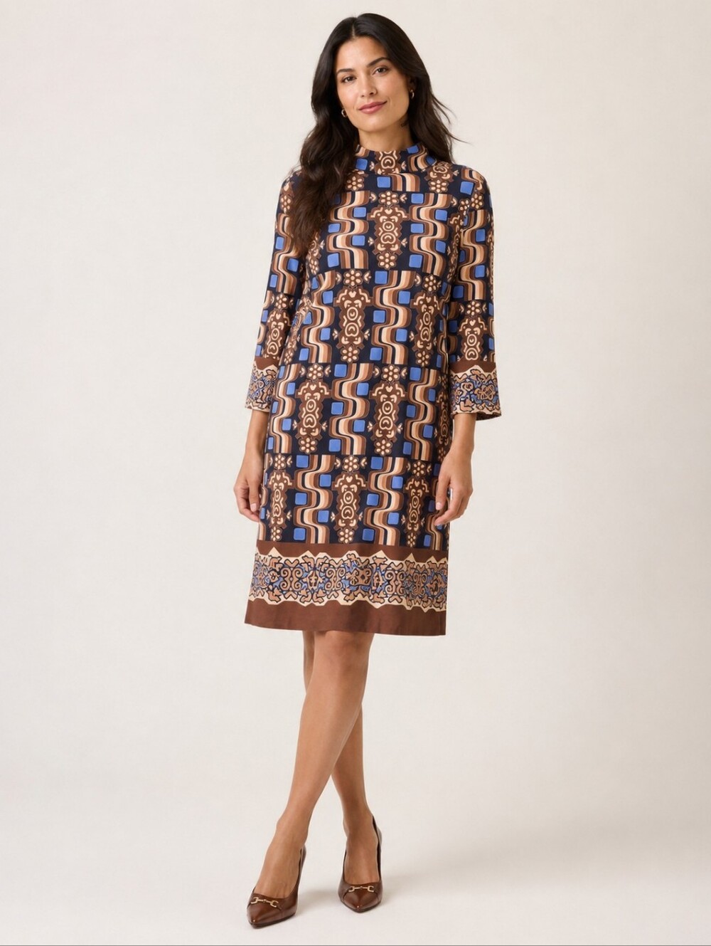 ❤️ J. MCLAUGHLIN ZELDA MOCK NECK SHIFT DRESS IN CATALINA CLOTH, LARGE